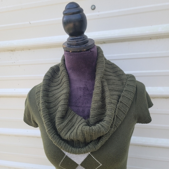 Sweater Project women's Argyle Knit Cowl Neck Fitted Sweater Dress Green Sz S - Picture 6 of 9